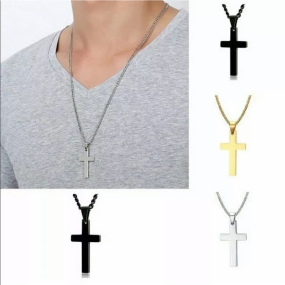 New 1 Pcs Stainless Steel Cross Pendant Link Chain Men Metal Plated Necklace